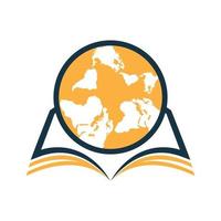 conceito de logotipo de educação com ícone de livro e globo. logotipo de educação internacional com globo e sinal de livro. vetor