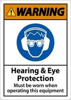 aviso de sinal de proteção auditiva e ocular em fundo branco vetor