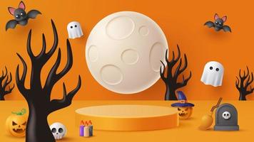 fundo de decoração de pódio de exibição de halloween com ornamento assustador. ilustração vetorial 3d vetor