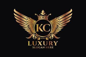 luxo royal wing letter kc crista ouro logotipo vetor, logotipo da vitória, logotipo da crista, logotipo da asa, modelo de logotipo vetorial. vetor