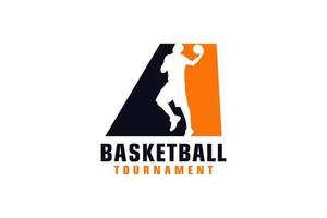 letra a com design de logotipo de basquete. elementos de modelo de design vetorial para equipe esportiva ou identidade corporativa. vetor