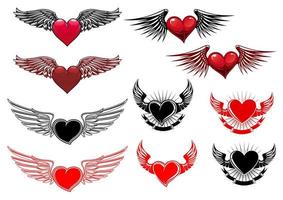 tatuagens de coração com asas vetor