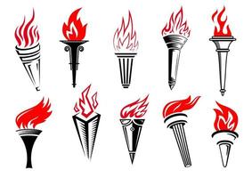 tochas com conjunto de ícones de chama vermelha vetor