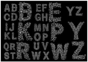 alfabeto floral com letras maiúsculas com contornos arejados vetor