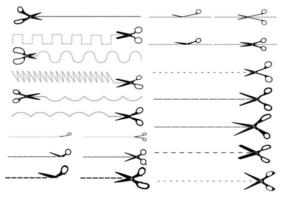 conjunto de linhas de corte pontilhadas e tracejadas com tesoura vetor