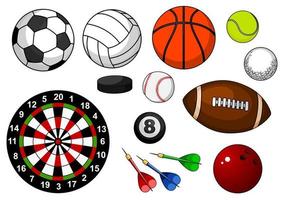 artigos esportivos com bolas, disco e dardos vetor
