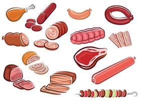 diferentes tipos de produtos de carne vetor