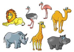 personagens de animais selvagens e pássaros africanos dos desenhos animados vetor