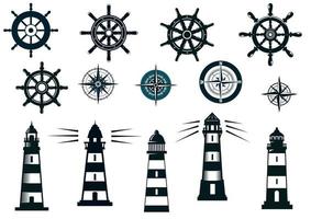conjunto de ícones vetoriais temáticos marinhos ou náuticos vetor