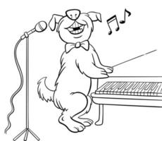 desenho de personagem de cachorro de desenho animado cantando no piano para colorir vetor