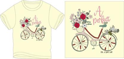 ciclo de dia perfeito com flores na moda camiseta elegante design gráfico ilustração vetorial vetor