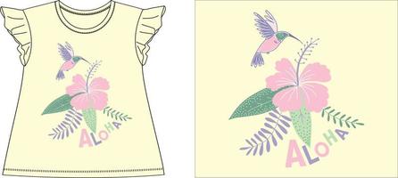aloha flores com ilustração vetorial de design gráfico de pássaros vetor