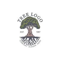 modelo de design de logotipo de ilustração vetorial de árvore vintage, linha desenhada à mão com cor digital, ilustração vetorial vetor