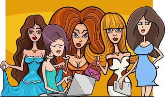 grupo de personagens de quadrinhos de meninas ou mulheres dos desenhos animados vetor