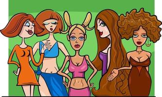 grupo de personagens de quadrinhos de meninas ou mulheres de desenhos animados vetor