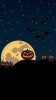 noite de halloween abóboras sorridentes assustadoras descendo as colinas sob a ilustração vetorial de lua cheia vetor