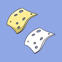 um conjunto de ícones. fatia fina amarela de queijo, ilustração vetorial em estilo cartoon em um fundo colorido vetor
