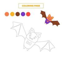 página para colorir para crianças com morcego fofo. vetor
