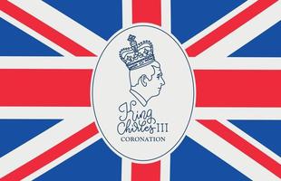cartaz para a coroação de charles iii. perfil da cabeça do rei na coroa com texto de letras elegante. novo monarca britânico. proclamação. ilustração vetorial. vetor