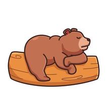 urso pardo bonito dos desenhos animados dormindo no ícone de ilustração vetorial de árvore de galho isolado animal plano vetor