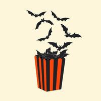 ilustração de pipoca da qual os morcegos voam. Halloween e imagens de filmes de terror. vetor