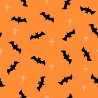 padrão sem emenda com morcego de halloween em fundo laranja. para papel de embrulho, convites, web design. ilustração vetorial em estilo simples. vetor