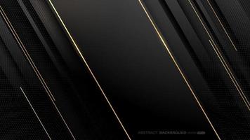 gradiente preto geométrico abstrato com elemento de camada, linha dourada e padrão de pontos em fundo escuro vetor