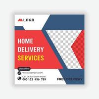 modelo de design de postagem de mídia social de serviço de entrega em domicílio. modelo de serviço de entrega online. vetor