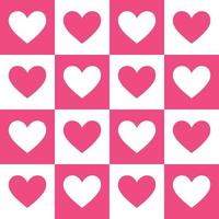 mão desenhada coração mais doce padrão sem emenda de cor vermelha no fundo do tabuleiro de xadrez rosa. vetor