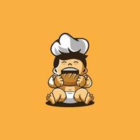 logotipos de personagens de menino bonitinho com chapéus de pão e cozinheiro, crachás, etiquetas, emblemas ou estampas de camisetas e outros usos. vetor