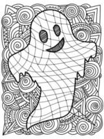 página para colorir fantasma para o halloween, espírito com padrões de fantasia para atividade de férias vetor