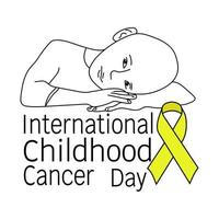 dia internacional do câncer infantil, silhueta infantil, fita amarela e inscrição temática vetor