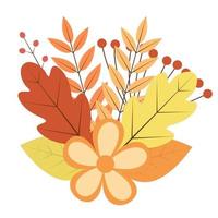 buquê de folhas de outono coloridas. bagas e flores. ilustração em vetor tema de outono. cartão ou convite do dia de ação de Graças. modelo de design fácil de editar para suas obras de arte.