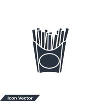ilustração em vetor logotipo ícone batatas fritas. palito de batata frita em caixa de papel. modelo de símbolo de batata frita deliciosa para coleção de design gráfico e web