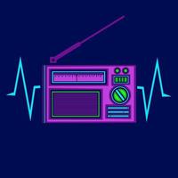 rádio neon cyberpunk logotipo ficção design colorido com fundo escuro. ilustração em vetor abstrato t-shirt.
