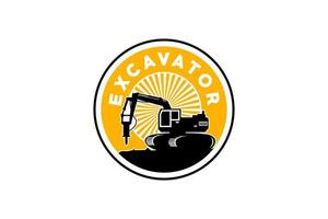 vetor de modelo de logotipo de escavadeira. vetor de logotipo de equipamento pesado para empresa de construção. ilustração de escavadeira criativa para modelo de logotipo.