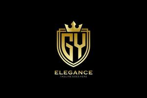 logotipo de monograma de luxo elegante inicial gy ou modelo de crachá com pergaminhos e coroa real - perfeito para projetos de marca luxuosos vetor