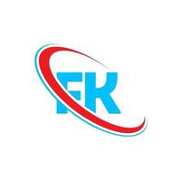 logotipo fk. projeto fk. carta fk azul e vermelha. design de logotipo de letra fk. letra inicial fk logotipo monograma maiúsculo do círculo vinculado. vetor