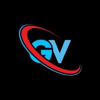logotipo gv. projeto gv. carta gv azul e vermelha. design de logotipo de carta gv. letra inicial gv logotipo do monograma maiúsculo do círculo vinculado. vetor