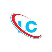 logotipo lc. projeto lc. carta lc azul e vermelha. design de logotipo de letra lc. letra inicial lc vinculado ao logotipo do monograma maiúsculo do círculo. vetor