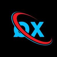 logotipo qx. projeto qx. carta qx azul e vermelha. design de logotipo de letra qx. letra inicial qx ligada ao logotipo do monograma maiúsculo do círculo. vetor