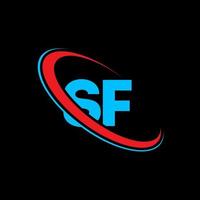 logotipo sf. projeto sf. carta sf azul e vermelha. design de logotipo de carta sf. letra inicial sf logotipo monograma maiúsculo do círculo vinculado. vetor