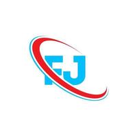 logotipo fj. projeto fj. carta fj azul e vermelha. design de logotipo de letra fj. letra inicial fj vinculado ao logotipo do monograma em maiúsculas do círculo. vetor