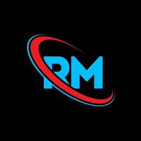 rm logotipo. projeto rm. carta rm azul e vermelha. design de logotipo de letra rm. letra inicial rm vinculado ao logotipo do monograma maiúsculo do círculo. vetor