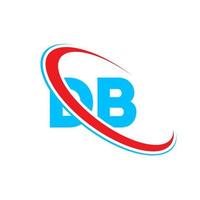 logotipo db. projeto de banco de dados. letra db azul e vermelha. design de logotipo de letra db. letra inicial db logotipo de monograma maiúsculo círculo vinculado. vetor