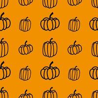 vector halloween padrão sem emenda abóboras clipart na laranja. ilustração engraçada e fofa para design sazonal, têxtil, sala de jogos para crianças de decoração ou cartão de felicitações. impressões desenhadas à mão e doodle.