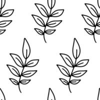 contorno de mão desenhada vetor deixa padrão sem emenda. impressão de doodle com folhas florais isoladas em branco. tinta ornamento de bela natureza para tecido, embrulho e têxtil. adulto e infantil para colorir