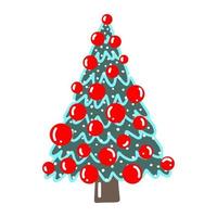 vetor desenhado à mão árvore de Natal isolada no ícone de fundo branco. ilustração vintage doodle engraçado e bonito para design sazonal, têxteis, decoração para cartão de felicitações. abeto com guirlanda de ano novo.