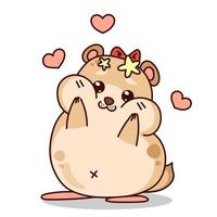 adorável fêmea de hamster com bochechas grandes. personagem kawaii com corações. roedor tímido. ilustração vetorial isolada no branco. vetor