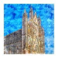 catedral de orvieto itália esboço em aquarela ilustração desenhada à mão vetor